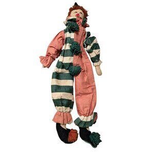 Handmade Creepy Cloth Clown Doll With Embroidered Face 14 In Tall